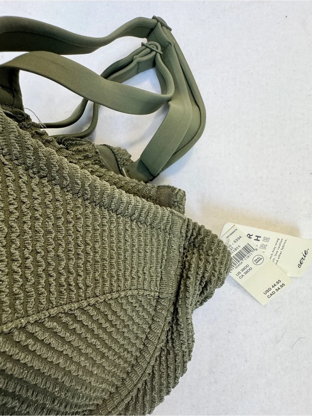 NEW w/tag Aerie Olive Crinkle Lightly Lined Underwire Bikini Top Size 38DD